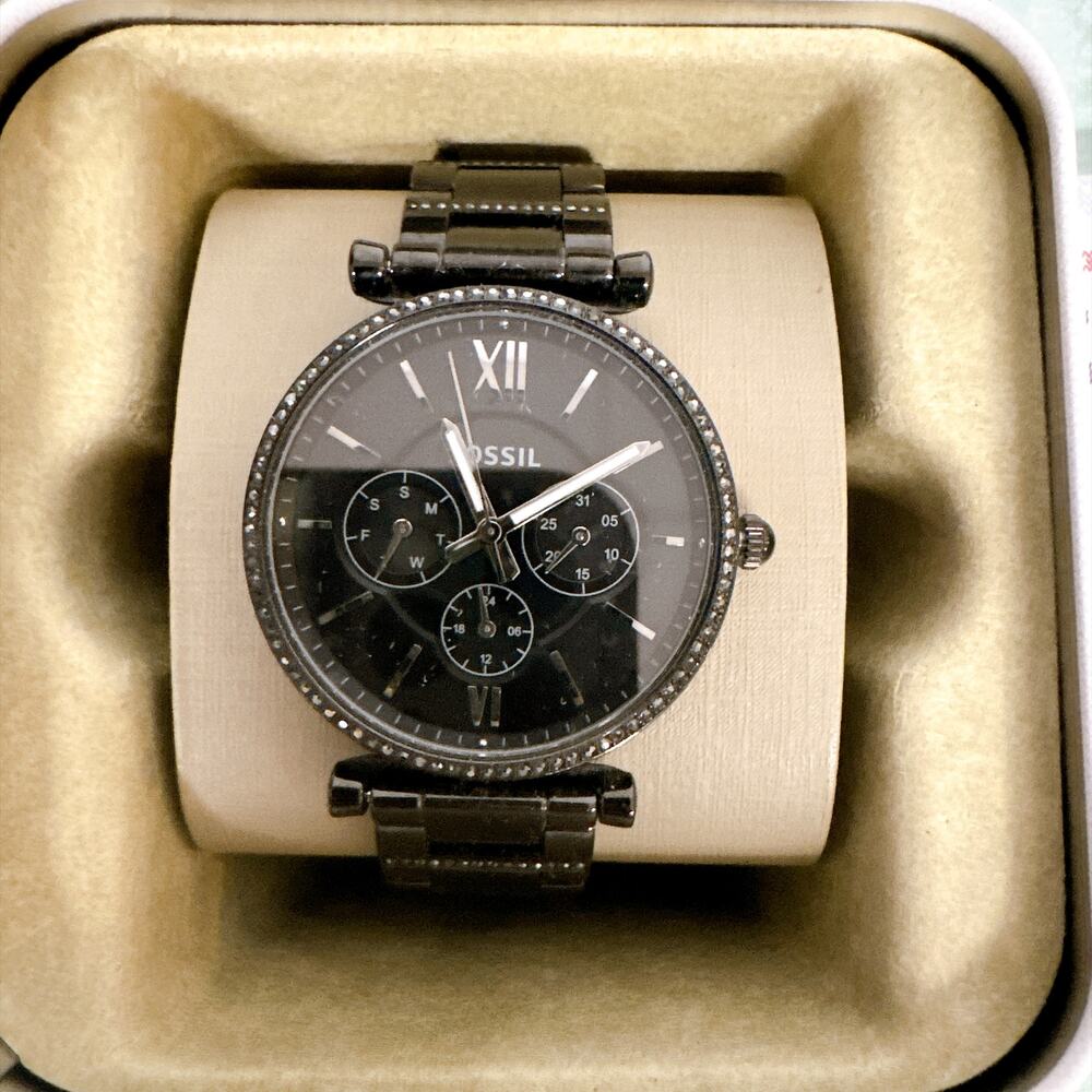 Fossil ES4543 Carlie Black Stainless Steel Crystal Multifunction Ladies Watch